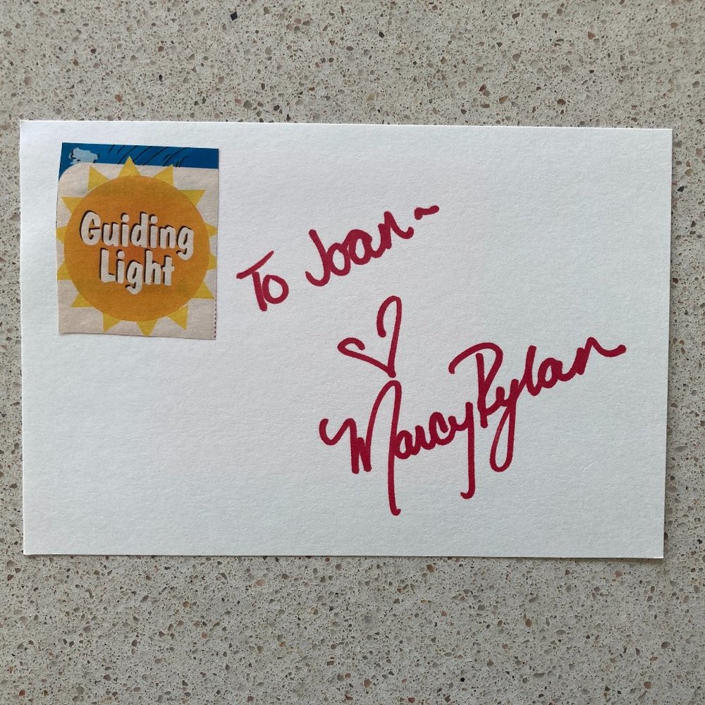 Marcy Rylan Signed Inscribed Index Card 4X6 Lizzie Spaulding Guiding Light Emme